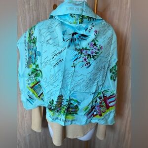 Blue Japan Map Print Fabric Scarf Wrap